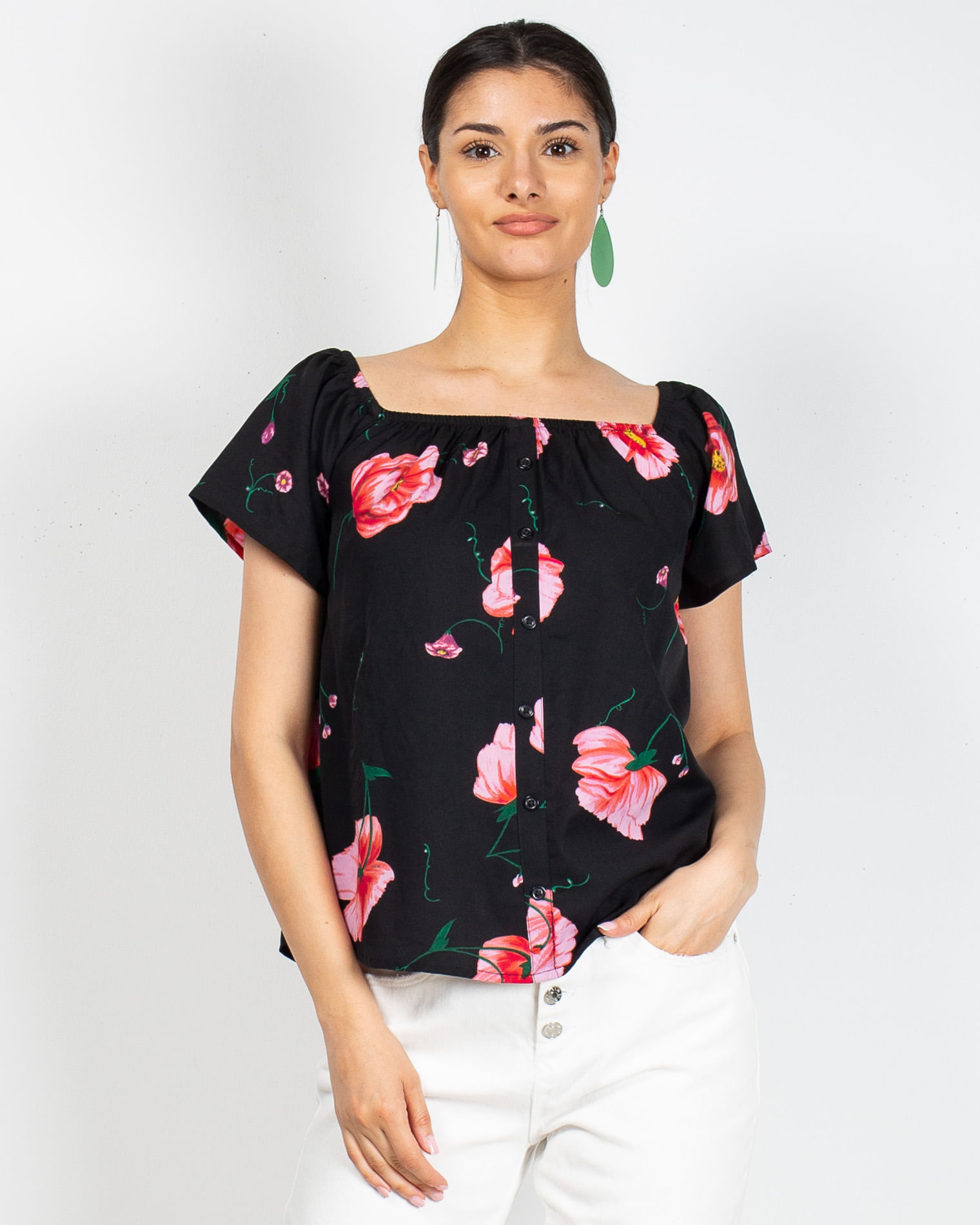 Bluza cu imprimeu floral si nasturi decorativi N904143013