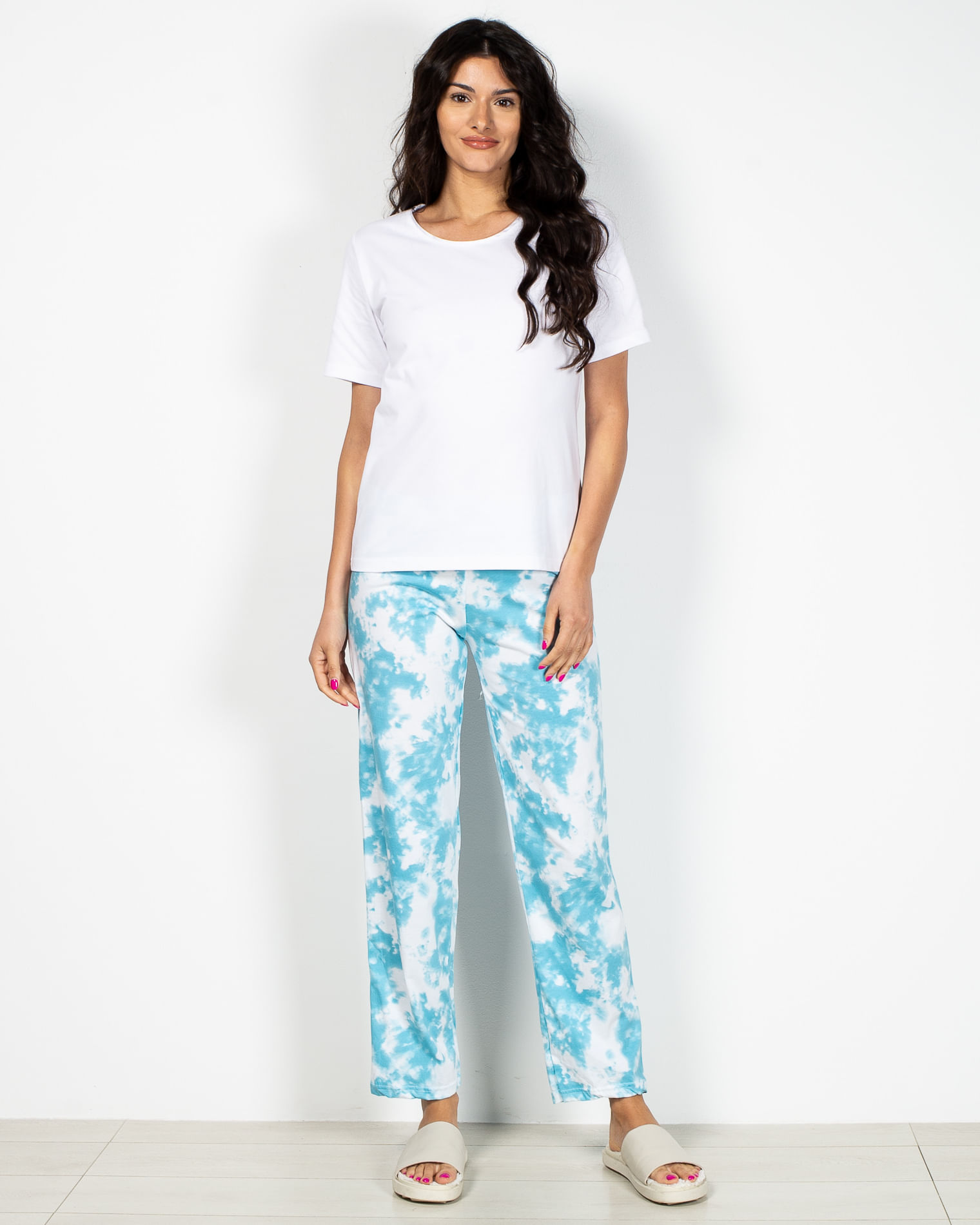 Pantaloni de pijama cu elastic in talie si imprimeu batik 22MUR04058