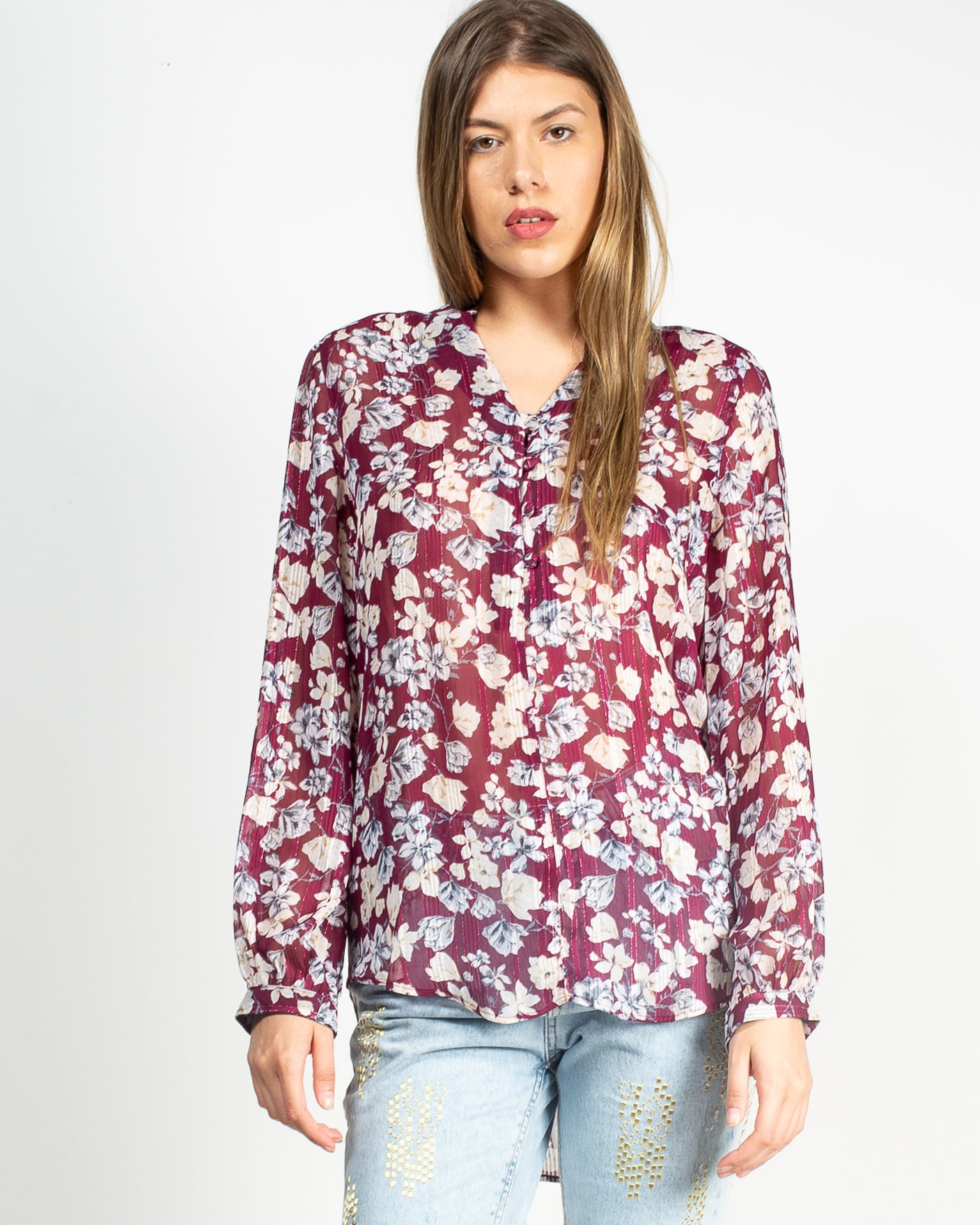 Bluza casual cu nasturi si imprimeu floral 1935801070