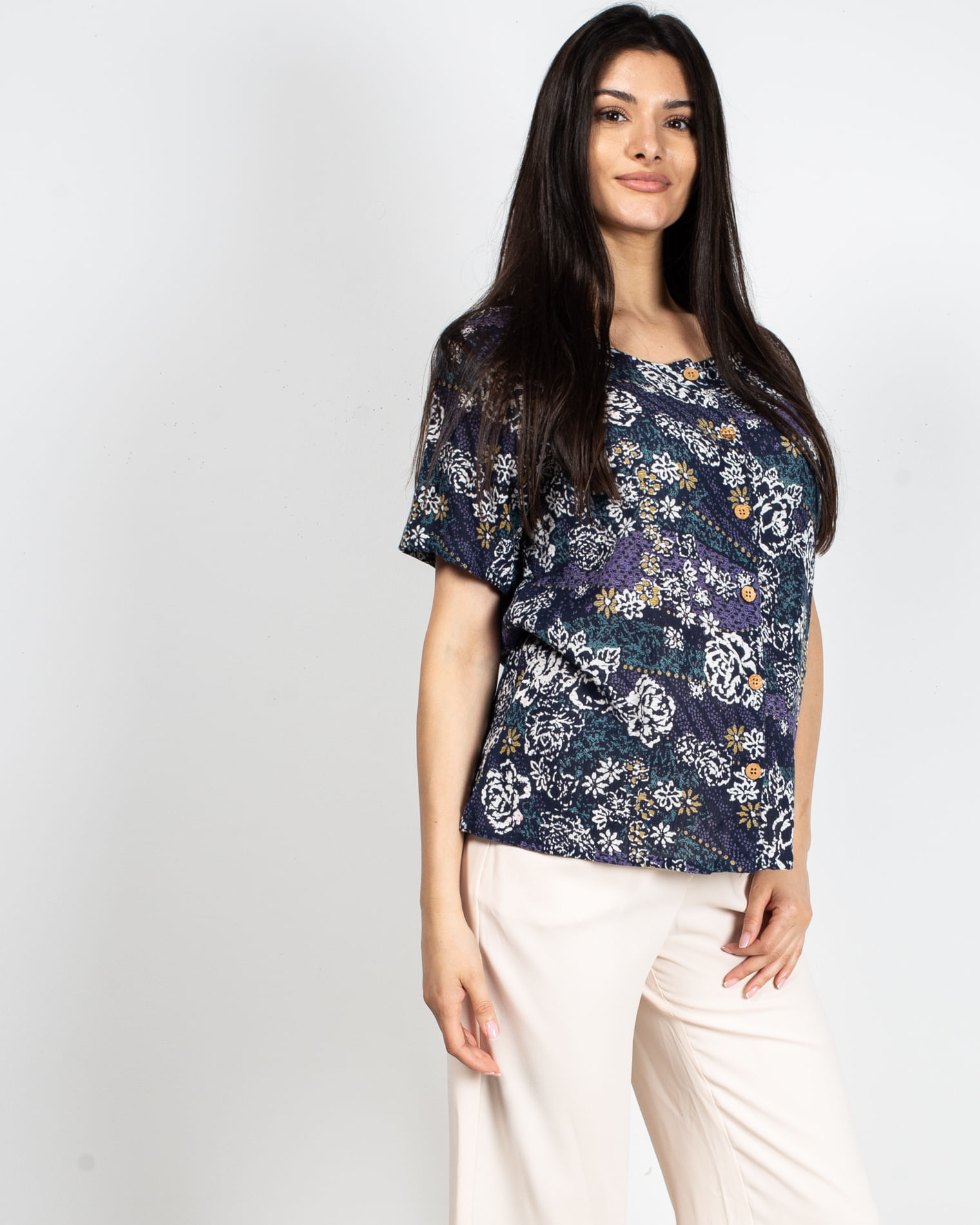 Bluza din bumbac cu maneca scurta si imprimeu N904138016
