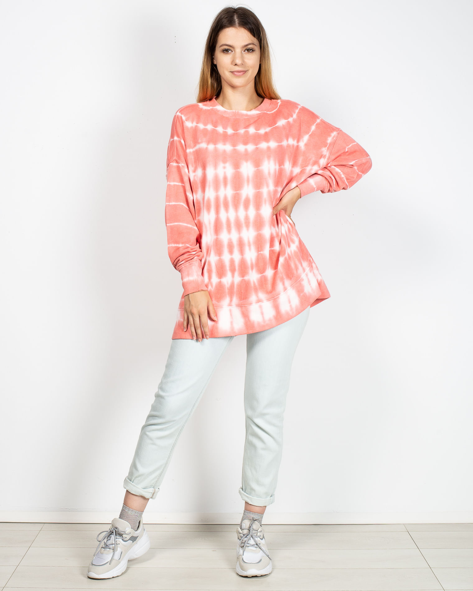 Bluza din bumbac cu model batik si fante laterale N904319009