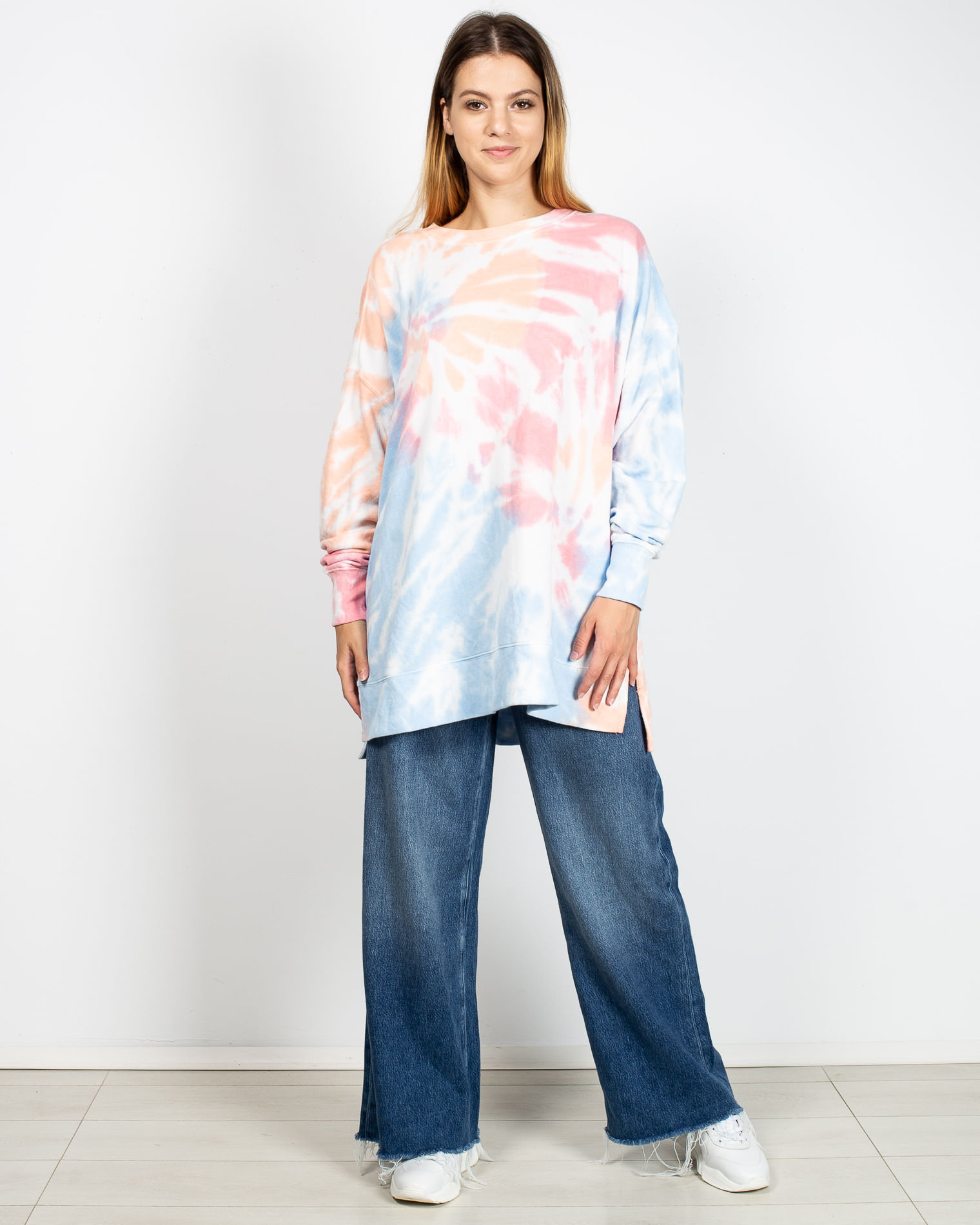 Bluza batik oversize cu maneca lunga si fante laterale N904319016