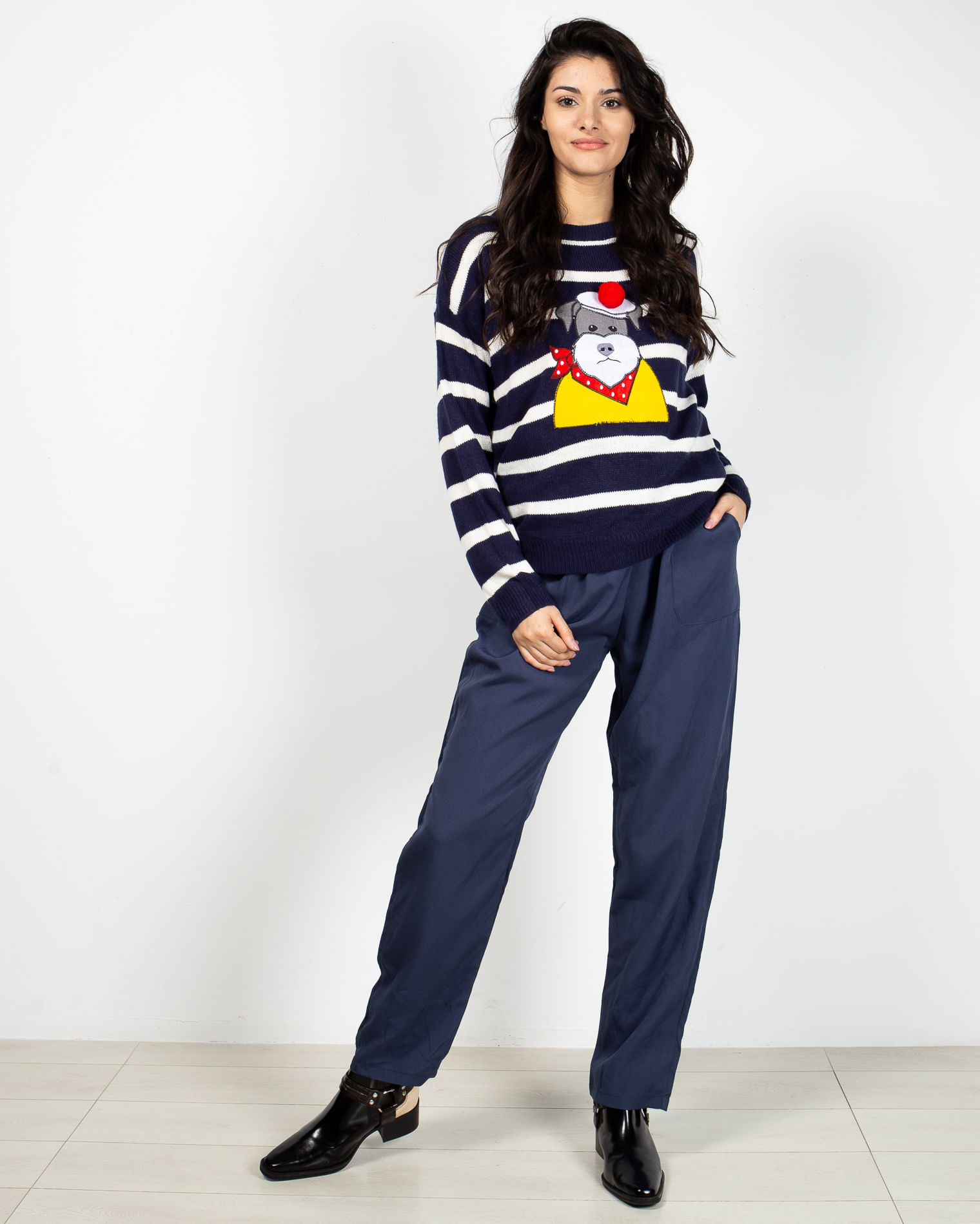 Pantaloni cu talie inalta si buzunare laterale deschise 2101902092