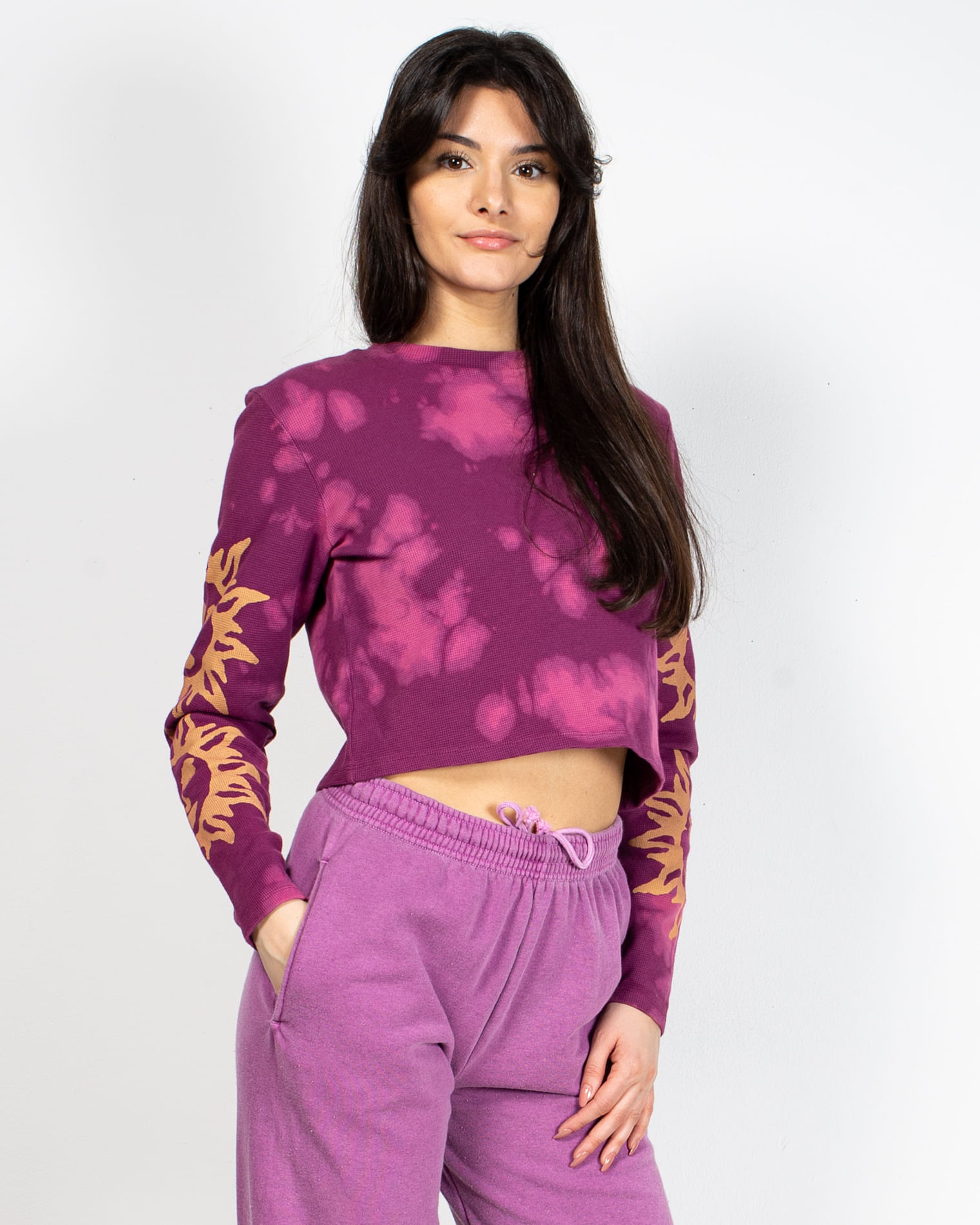 Bluza crop din bumbac cu maneca lunga 2114703023