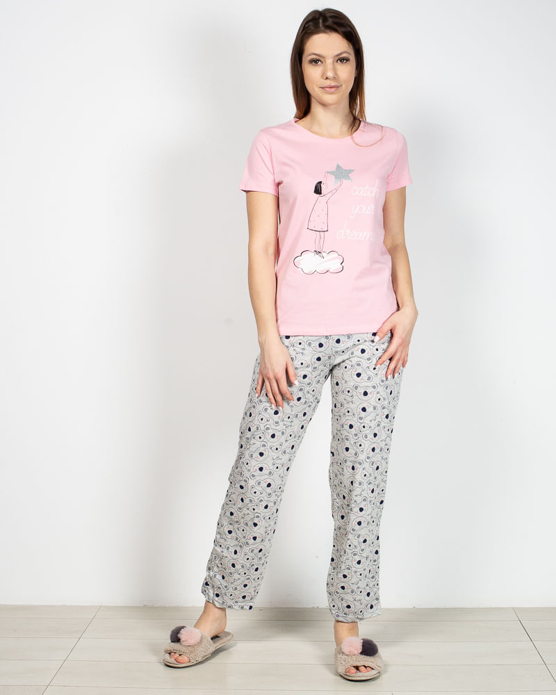 Pantaloni de pijama din bumbac cu imprimeu 22MUR04006