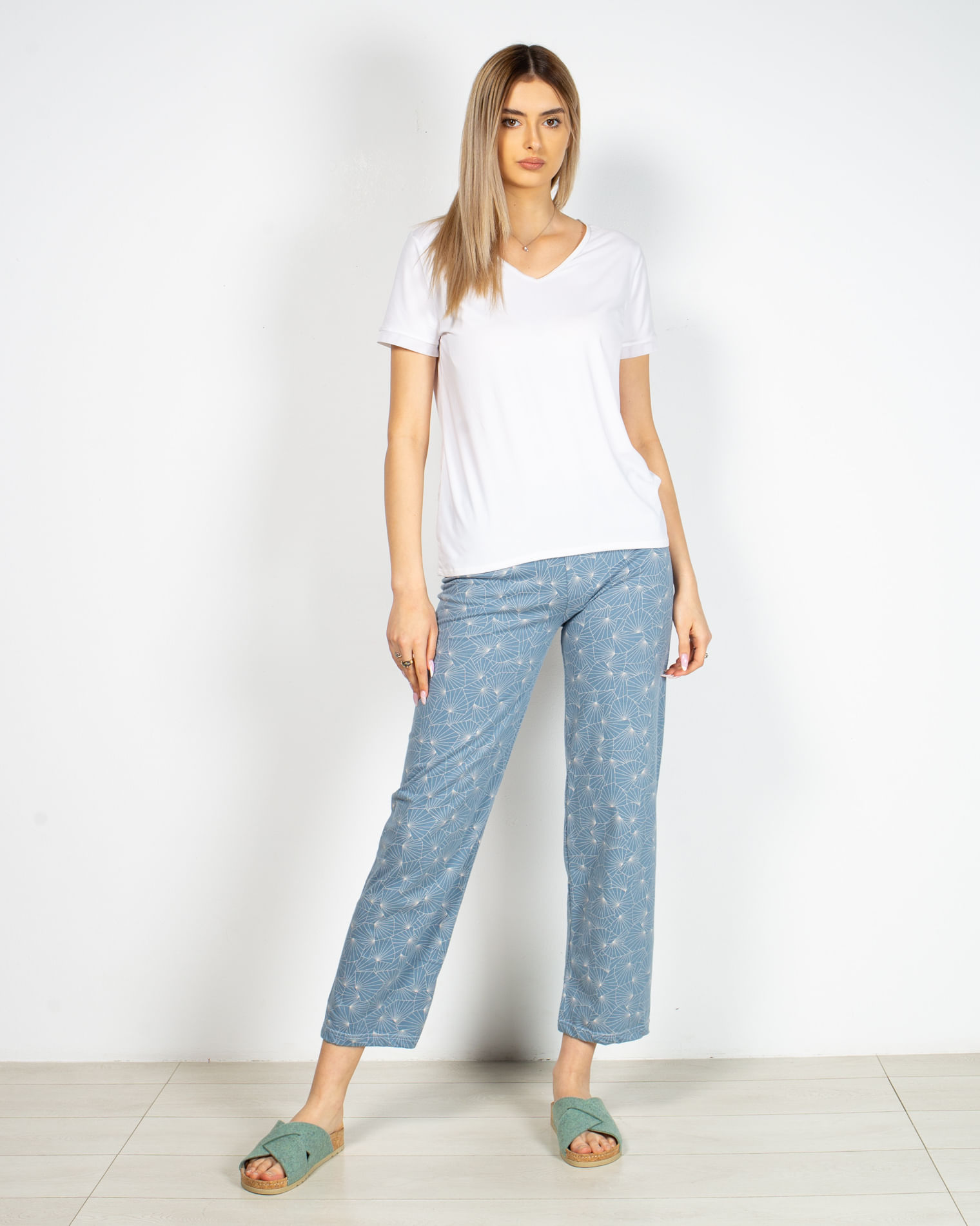 Pantaloni de pijama din bumbac cu talie elastica si imprimeu 22MUR21018