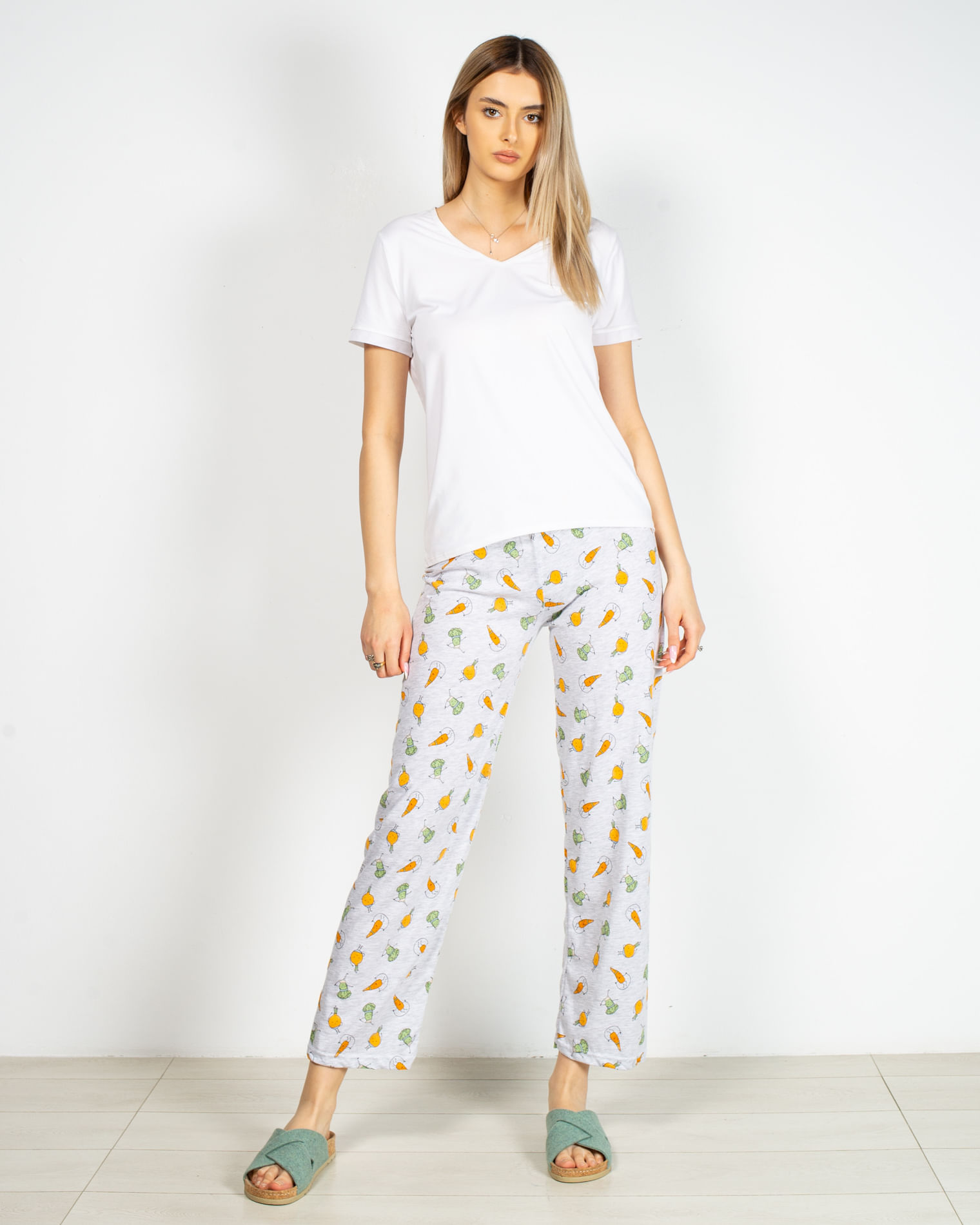 Pantaloni de pijama din bumbac cu talie elastica si imprimeu 22MUR21019 22MUR21019