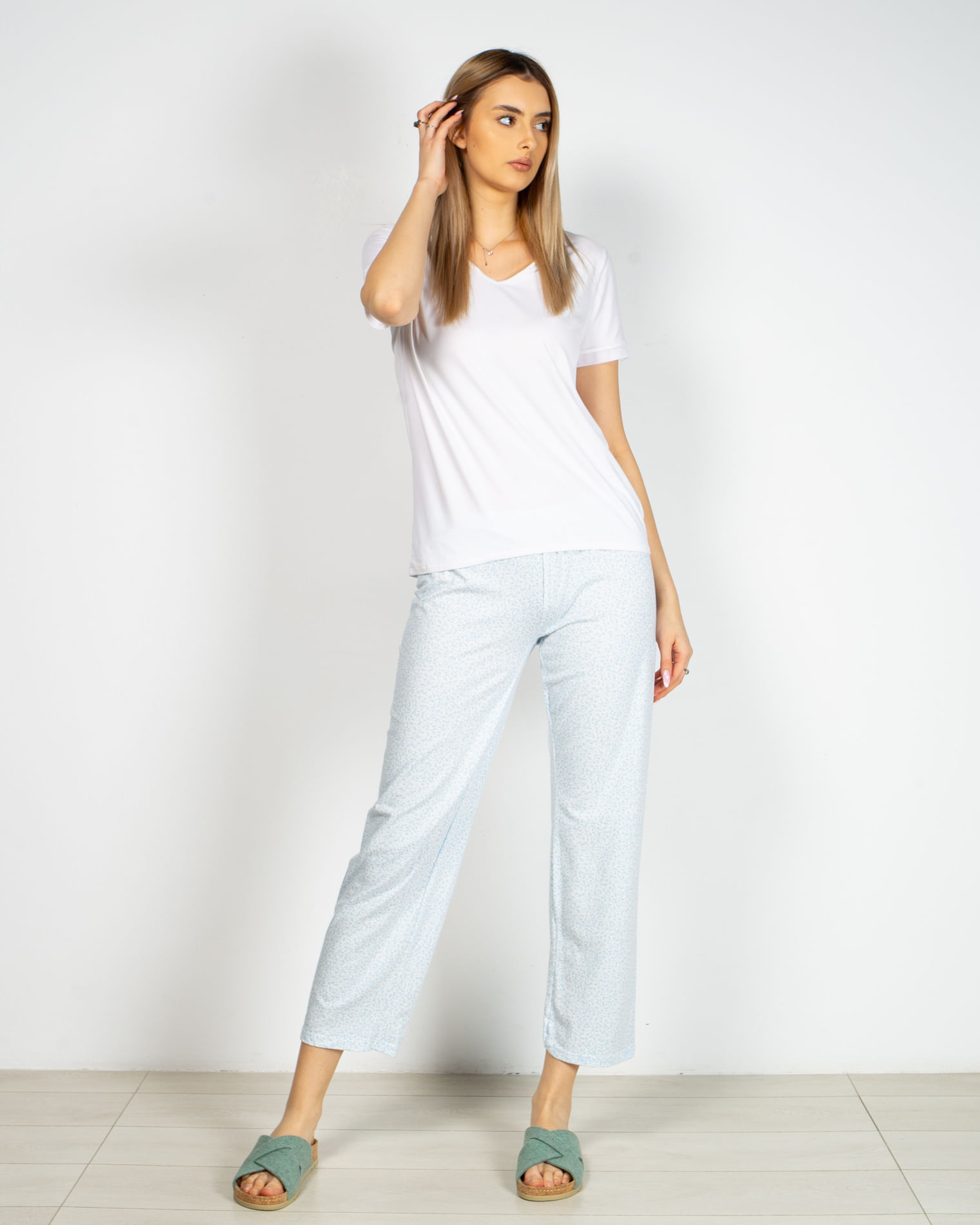 Pantaloni de pijama din bumbac cu imprimeu floral 22MUR21038