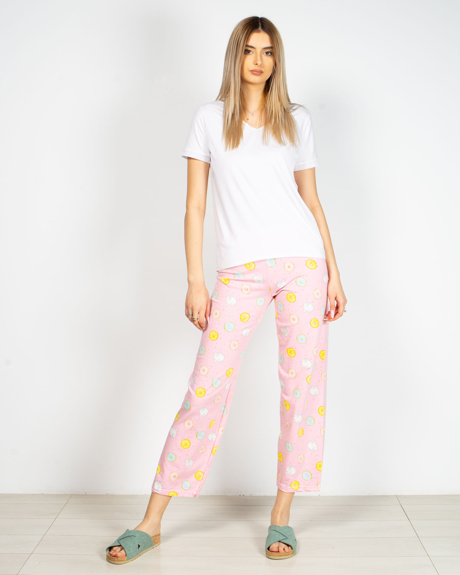 Pantaloni de pijama din bumbac cu imprimeu si talie elastica 22MUR21045