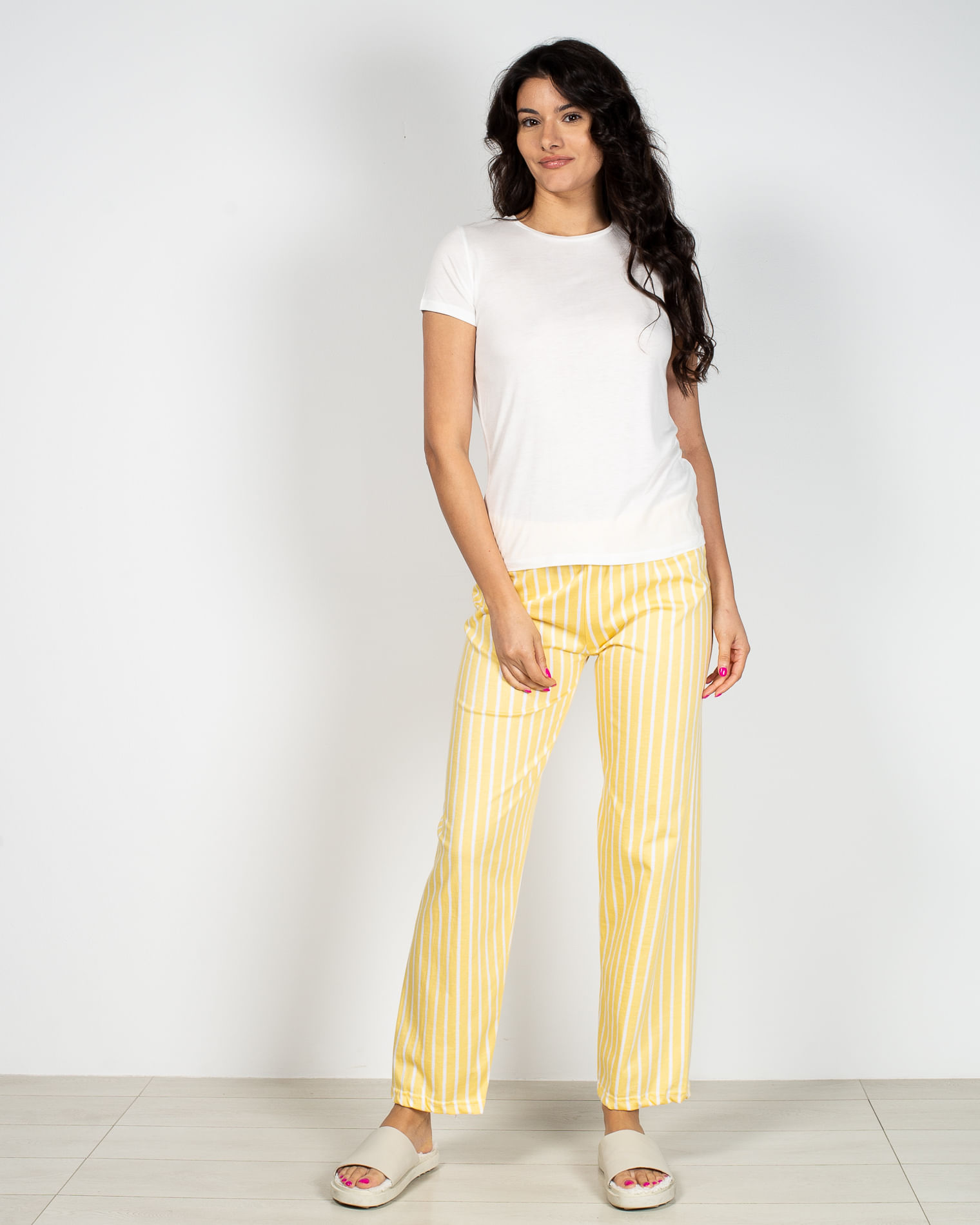 Pantaloni de pijama din bumbac cu dungi si elastic in talie 22MUR21071