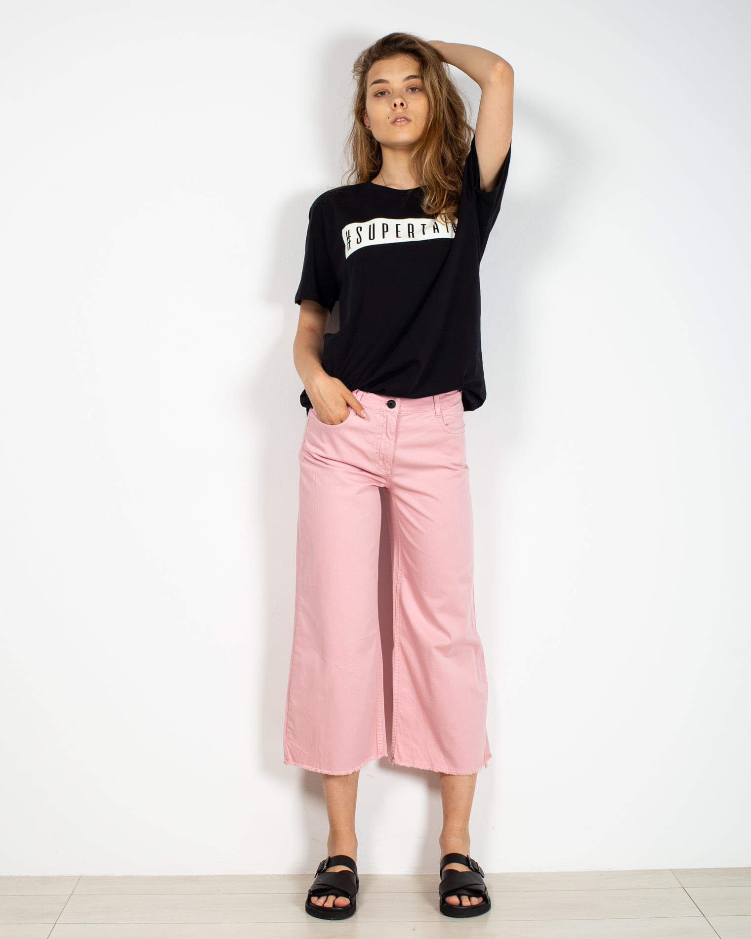 Pantaloni trei sferturi din bumbac cu fermoar metalic 22ALN05016