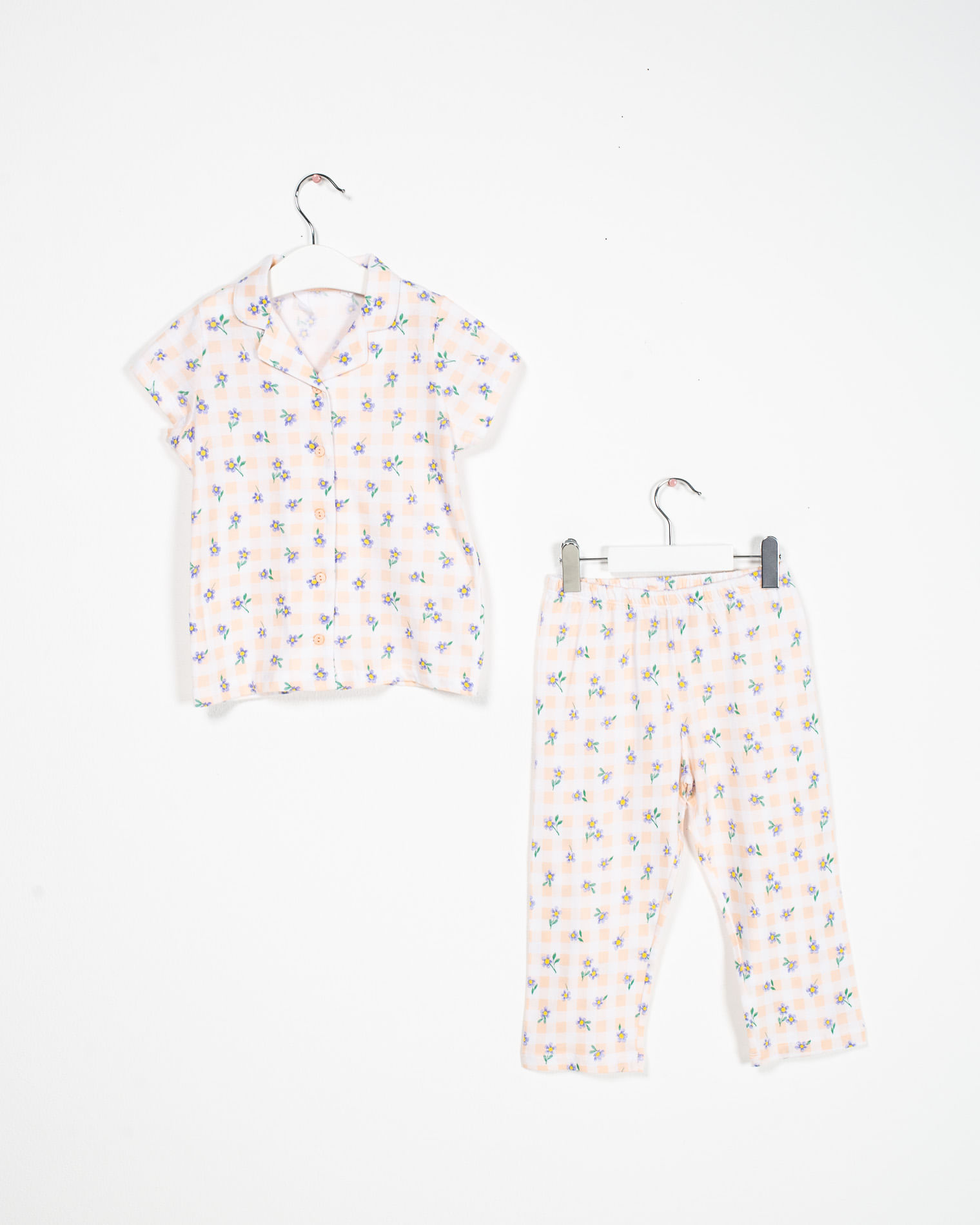 Pijama din bumbac cu imprimeu floral si nasturi pentru fete22MUR32007
