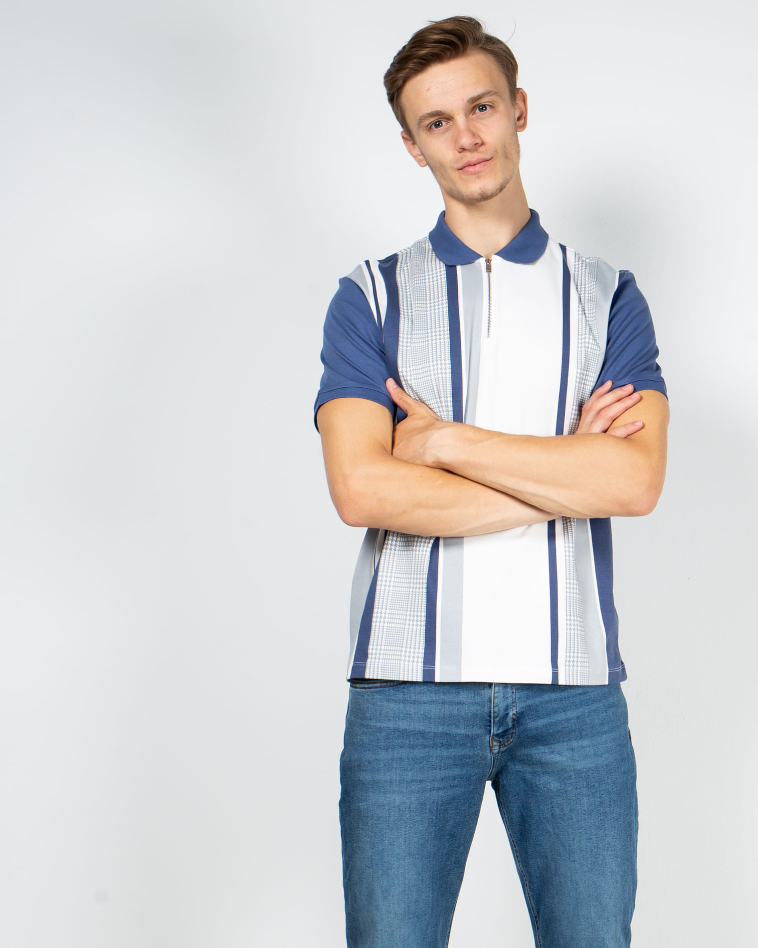Tricou casual din bumbac cu guler si maneca scurta 22KOS36079