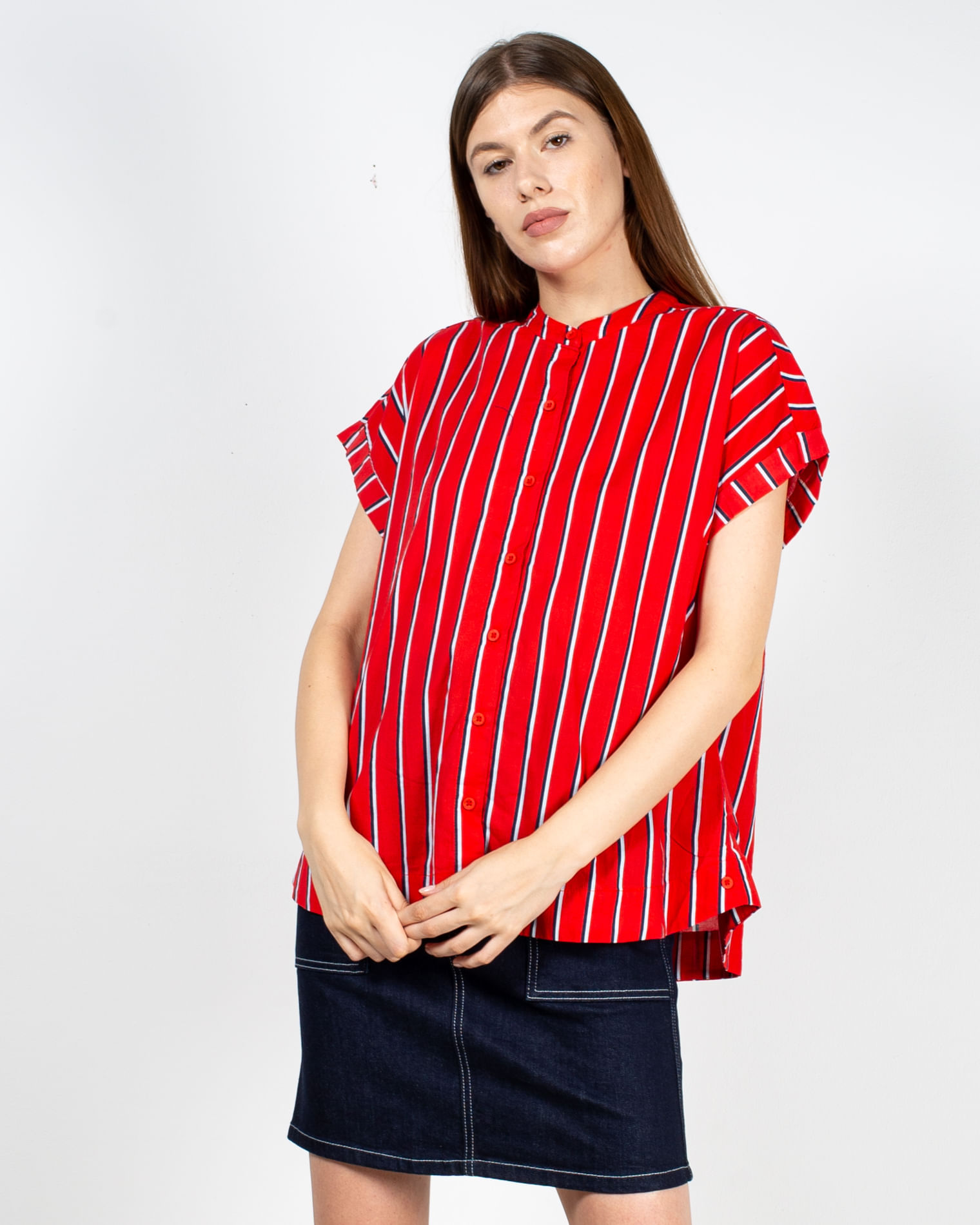 Bluza din bumbac cu nasturi si dungi 22AVI20038