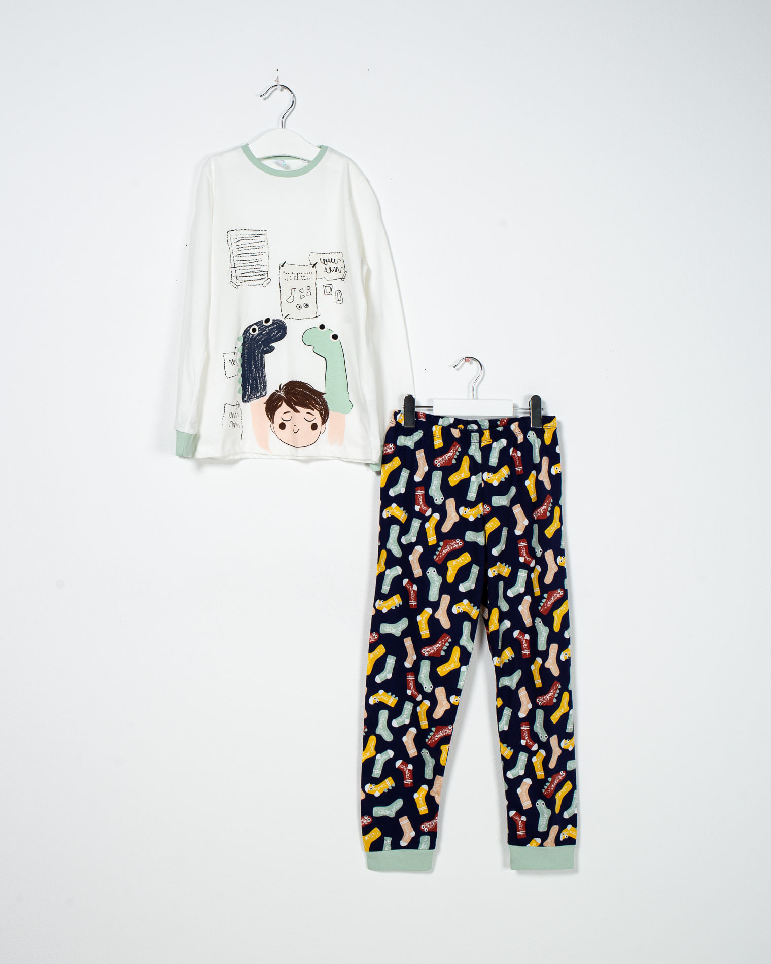 Pijamale din bumbac cu imprimeu si maneca lunga pentru fete 22MUR53012