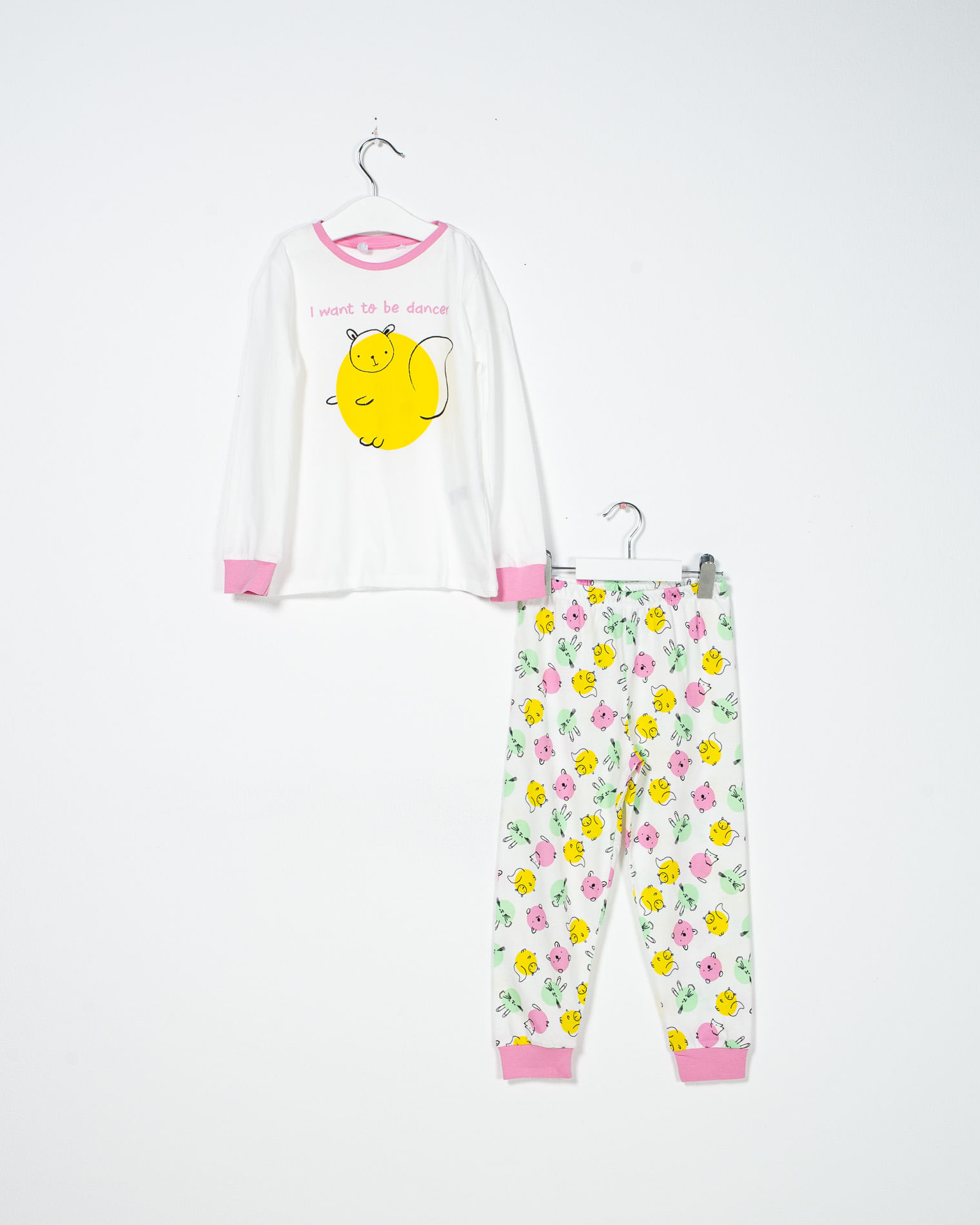 Pijamale din bumbac cu imprimeu si maneca lunga pentru fete 22MUR53013