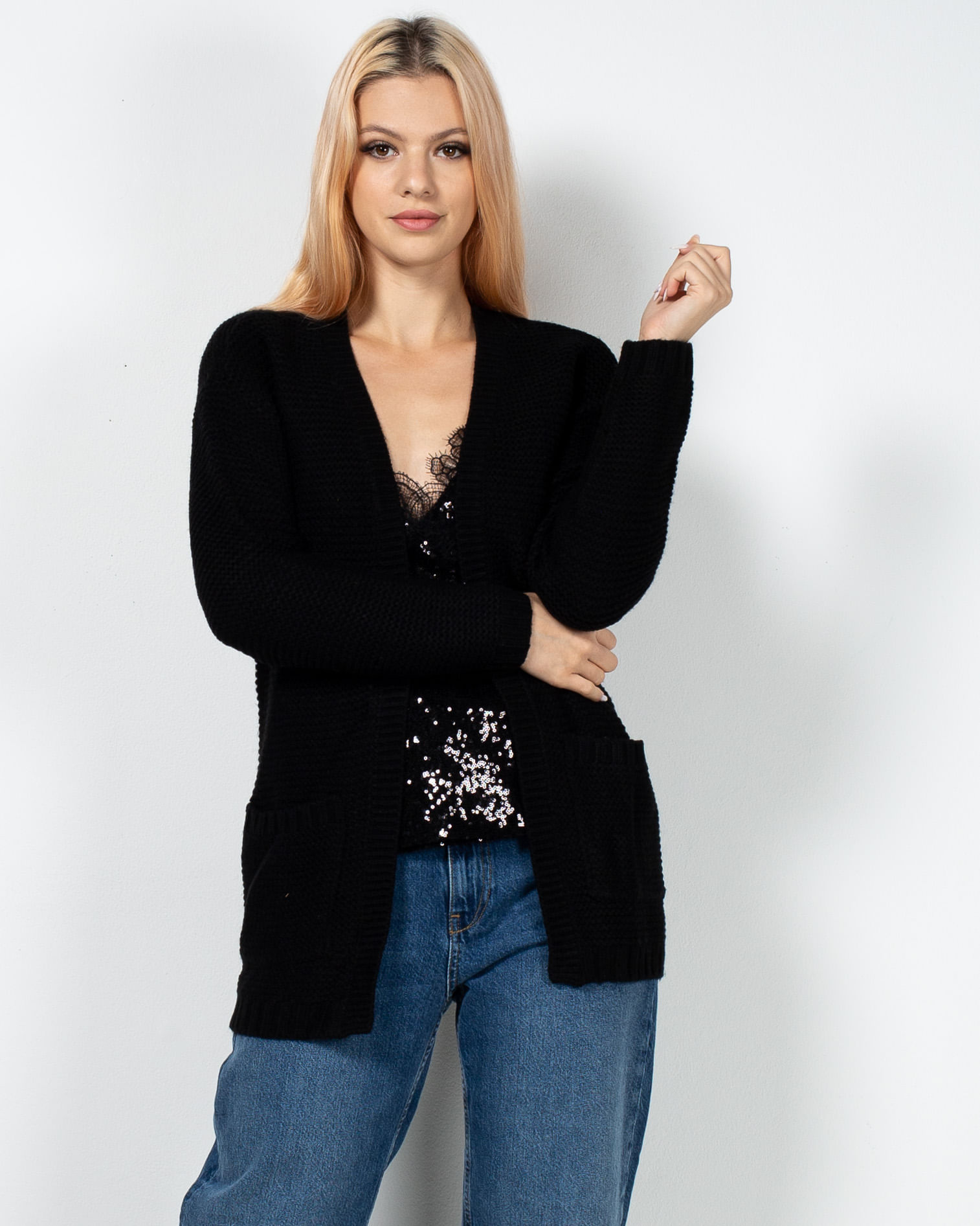 Cardigan tricotat cu buzunare 22MKF02076