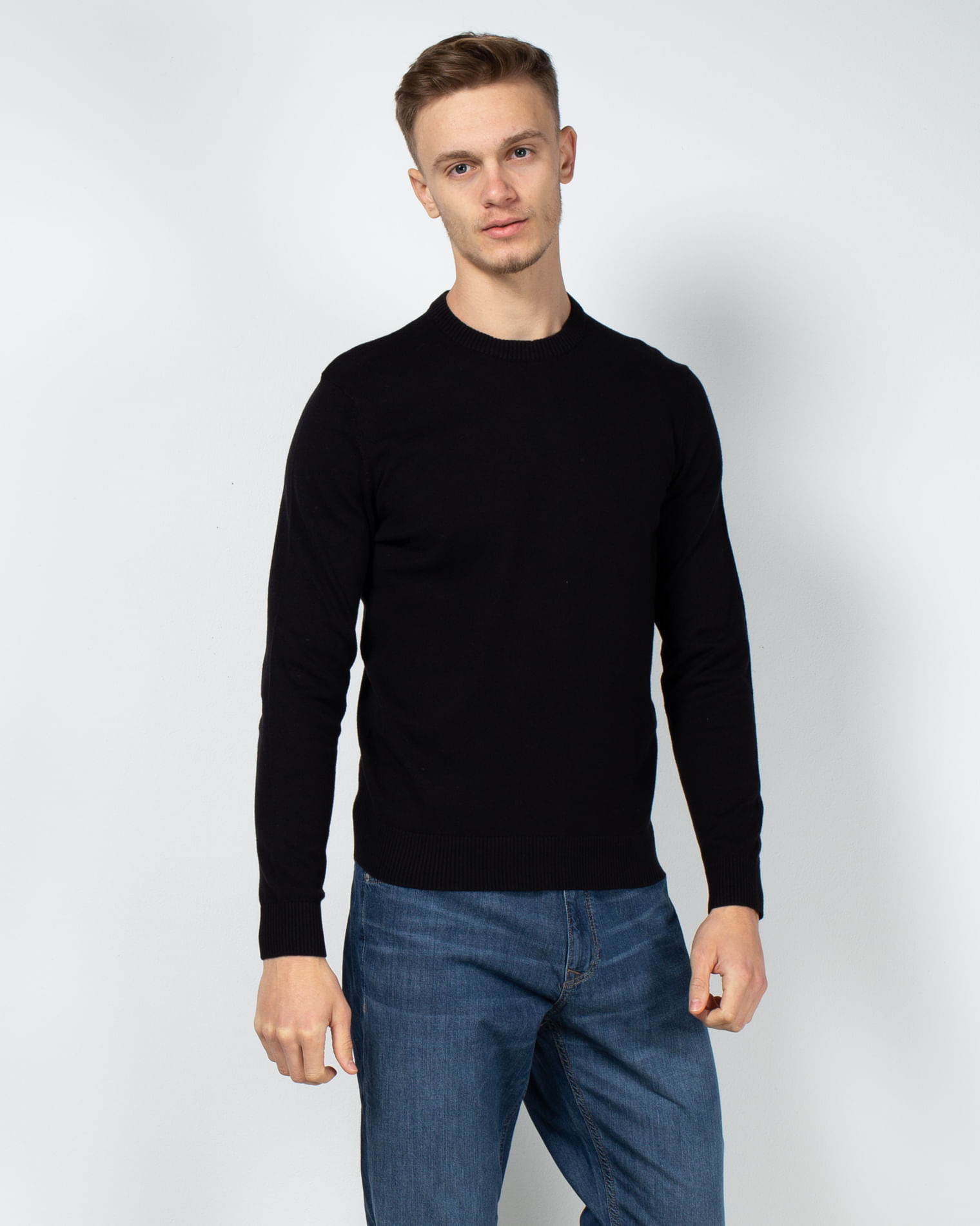 Pulover uni din bumbac tricotat 22MKF01019