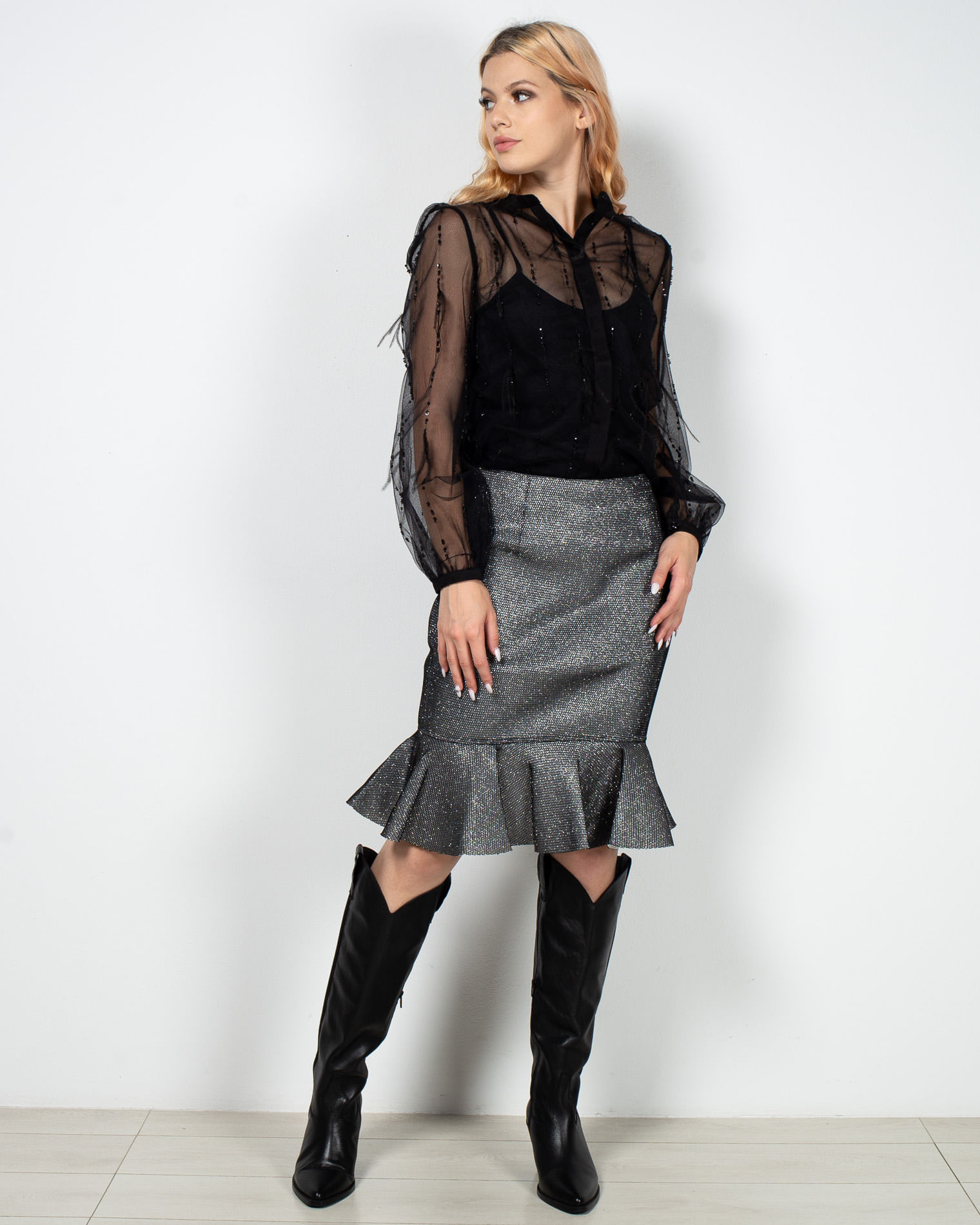 Fusta casual cu sclipici pentru femei 22AXE01084