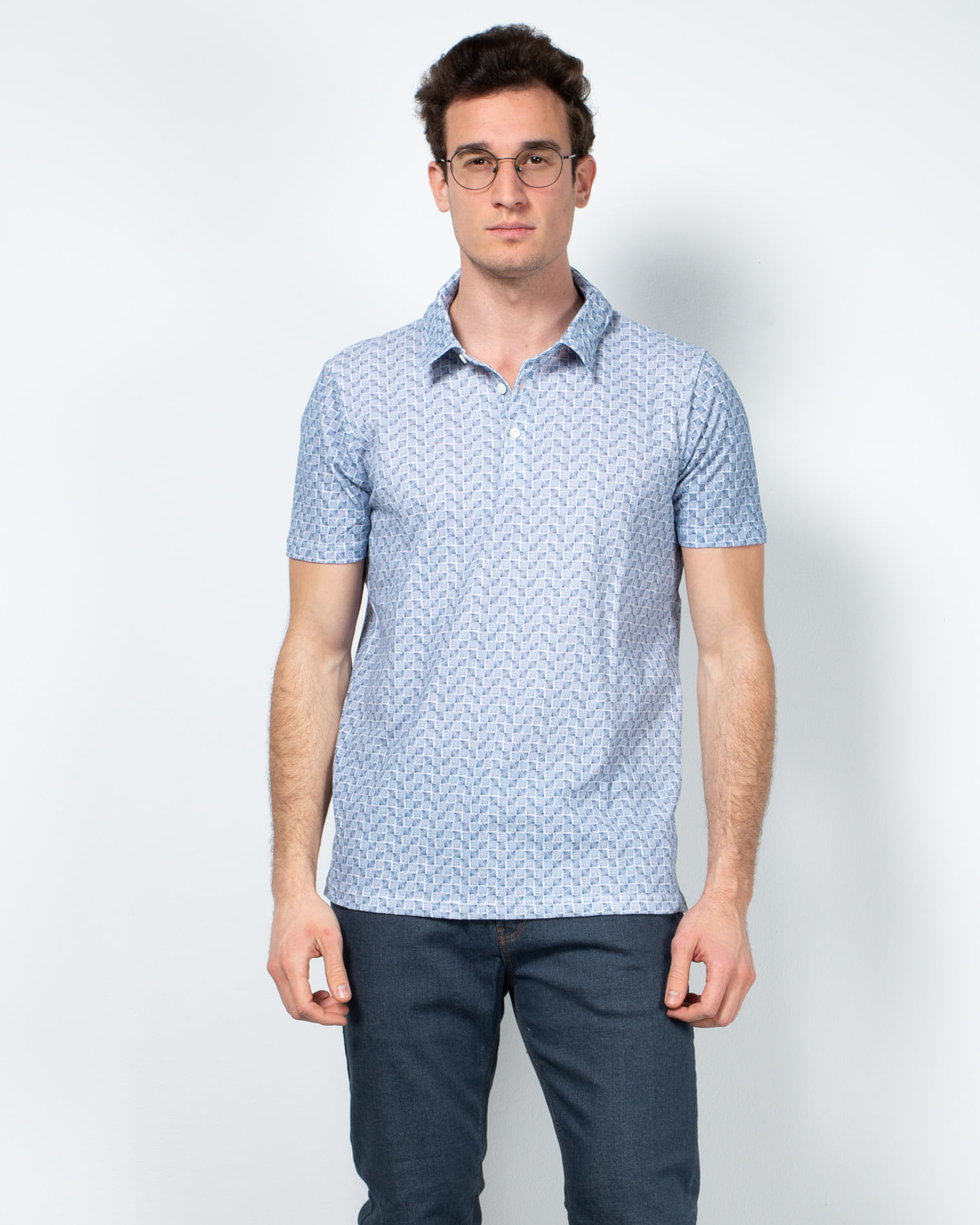 Tricou casual din bumbac cu guler si imprimeu 22ALN66005