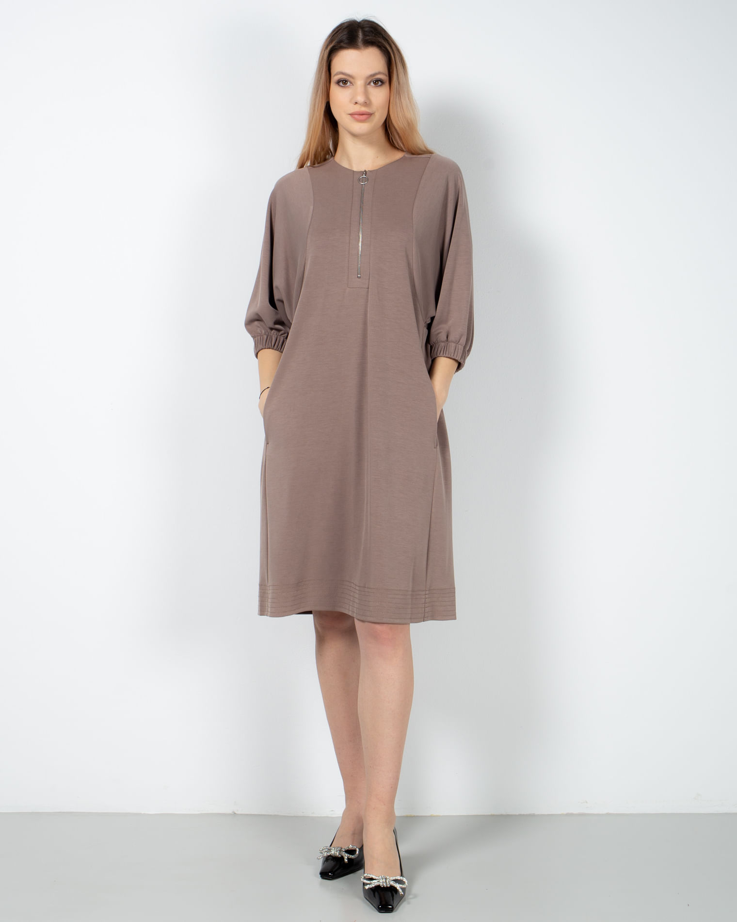 Rochie uni cu buzunare si maneci bufante 23DOV10011