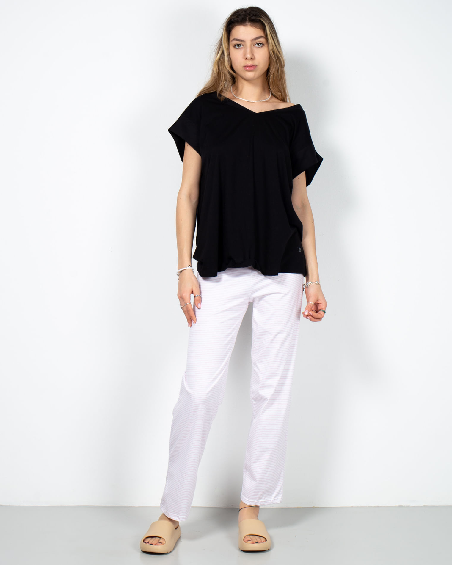Pantaloni de pijama din bumbac cu dungi 23MUR12022