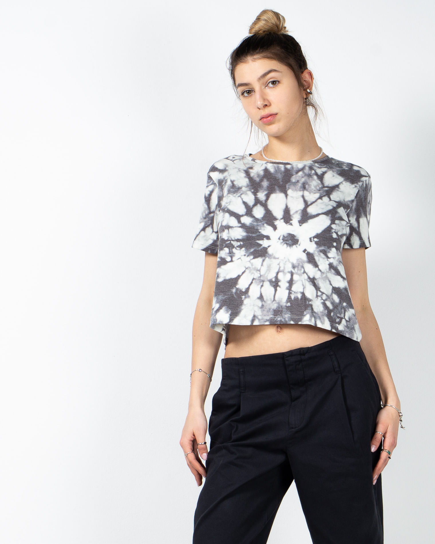 Tricou crop cu efect tie dye 23MUR07003