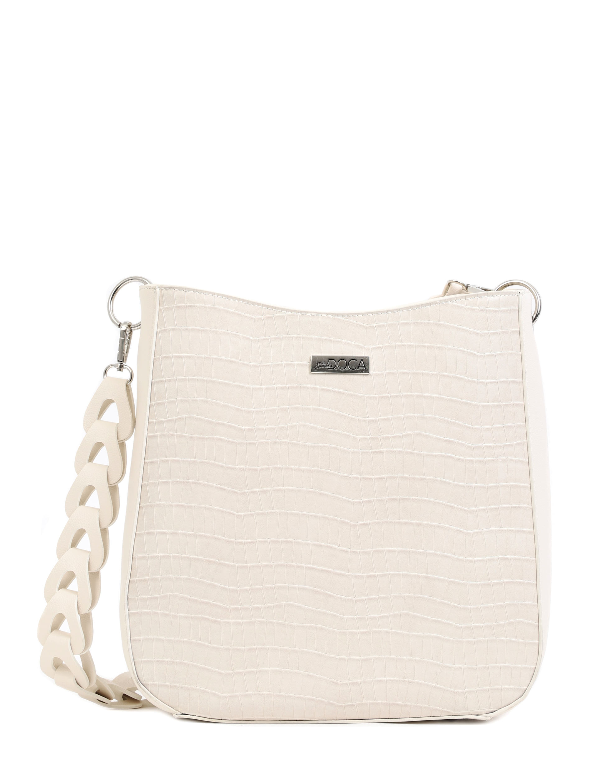 Geanta Doca cross over alba de dama cu trei compartimente