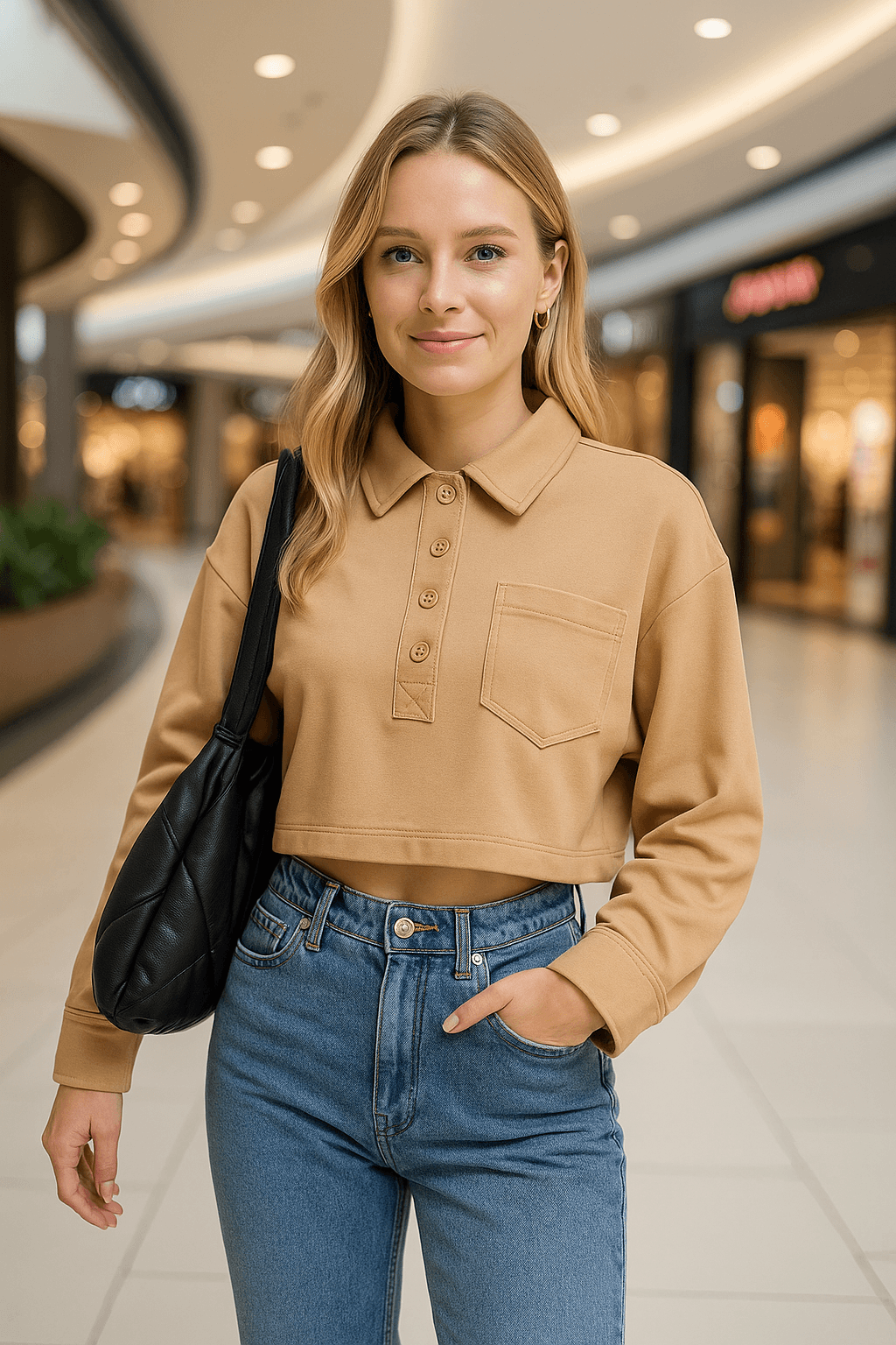 Bluza crop cu nasturi si maneca lunga 23MAY14033