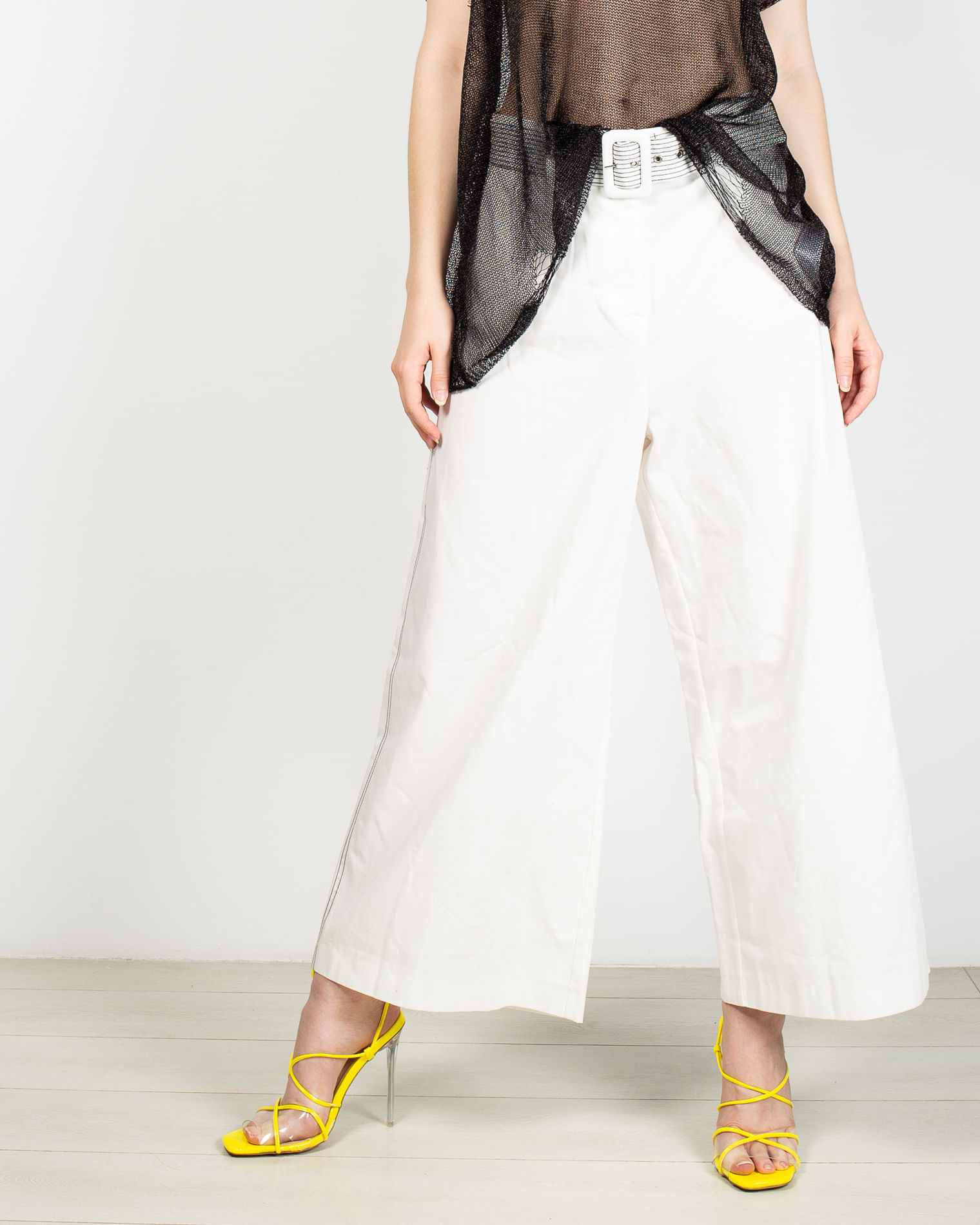 Pantaloni drepti din bumbac cu talie inalta