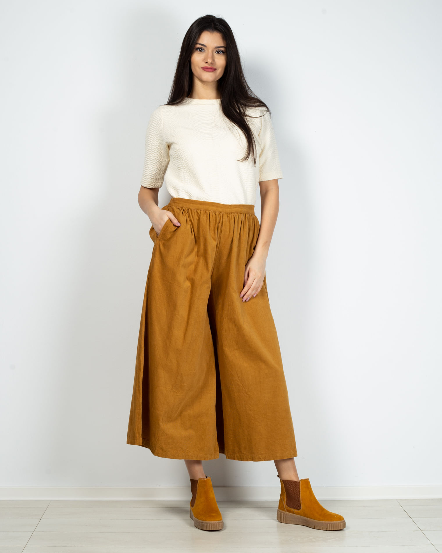 Pantaloni culotte din reiat cu elastic in talie N903005004
